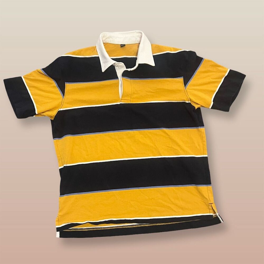 Uniqlo Men's Striped Polo Shirt Yellow & Navy Short Sleeve Size M